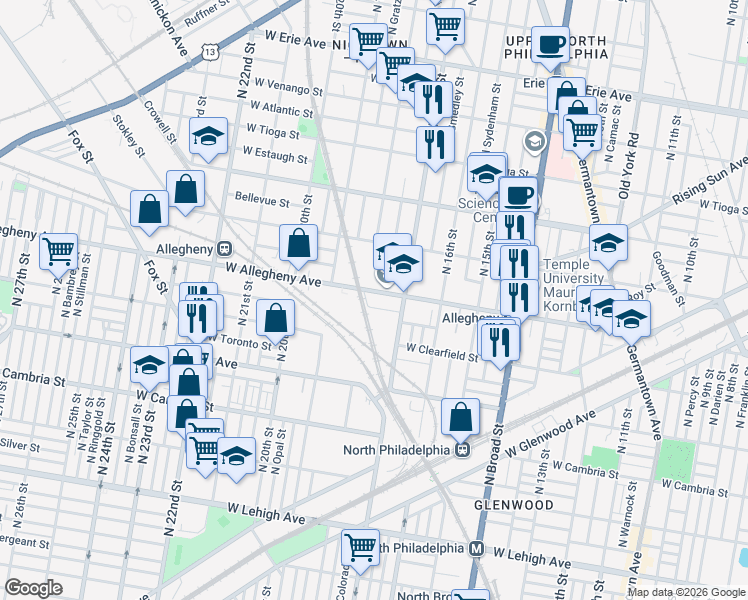 map of restaurants, bars, coffee shops, grocery stores, and more near 1743 West Lippincott Street in Philadelphia