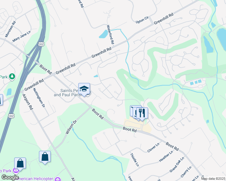 map of restaurants, bars, coffee shops, grocery stores, and more near 1546 Ulster Court in West Chester