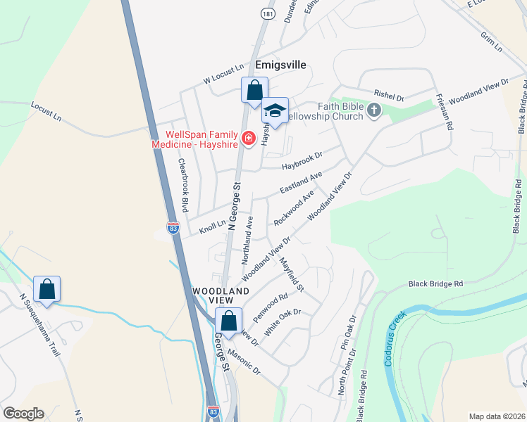 map of restaurants, bars, coffee shops, grocery stores, and more near 2601 Northland Avenue in York