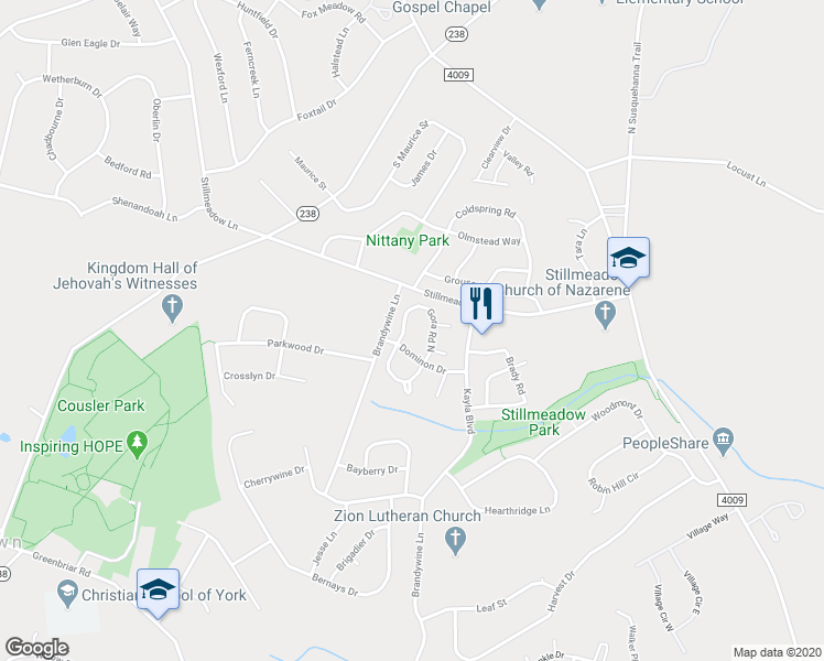 map of restaurants, bars, coffee shops, grocery stores, and more near 2675 Gora Road North in York