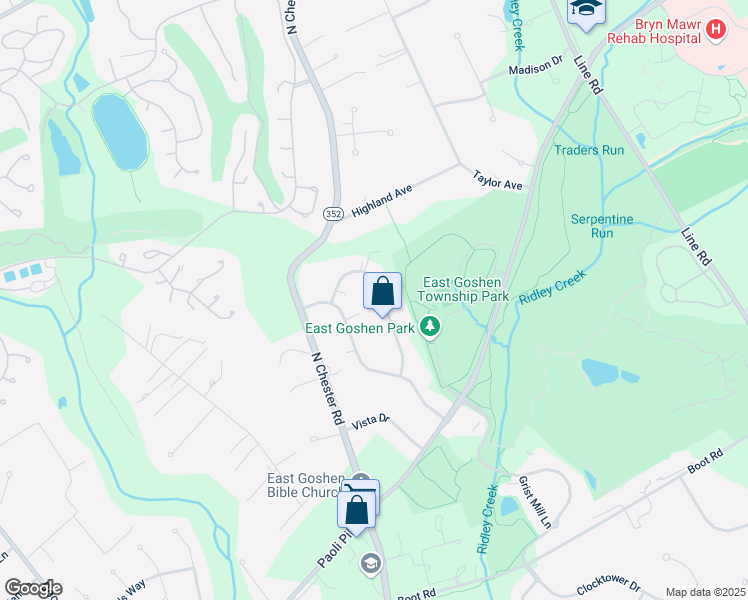 map of restaurants, bars, coffee shops, grocery stores, and more near 932 Linda Vista Drive in West Chester
