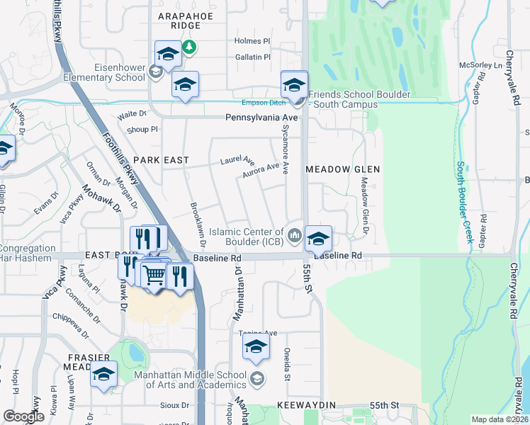map of restaurants, bars, coffee shops, grocery stores, and more near 833 Laurel Avenue in Boulder