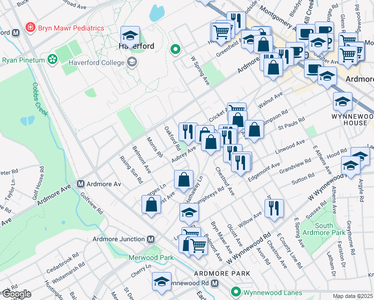 map of restaurants, bars, coffee shops, grocery stores, and more near in Ardmore