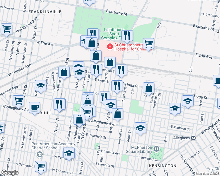 map of restaurants, bars, coffee shops, grocery stores, and more near 3437 Ella Street in Philadelphia