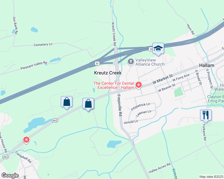 map of restaurants, bars, coffee shops, grocery stores, and more near 698 Pennsylvania 462 in Hallam