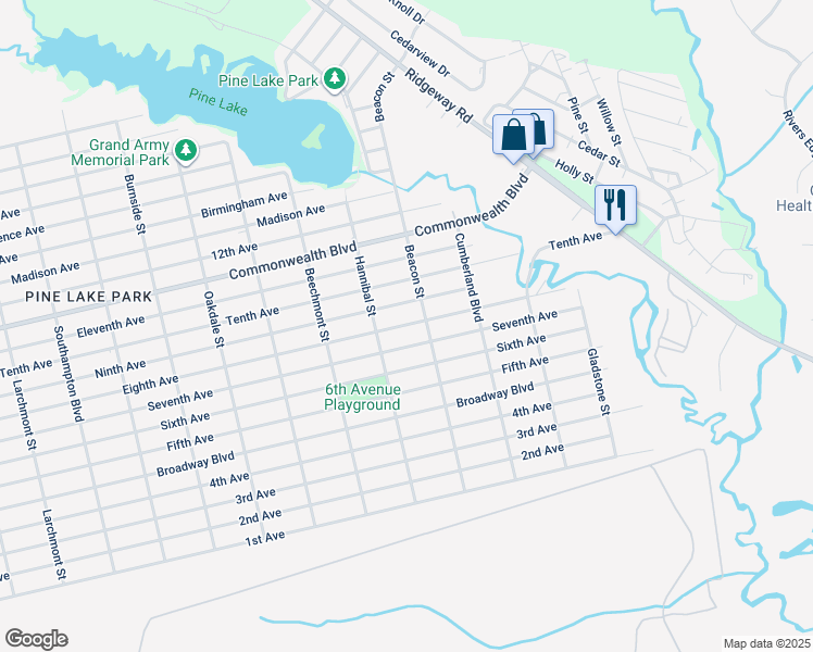 map of restaurants, bars, coffee shops, grocery stores, and more near 1828 8th Avenue in Toms River