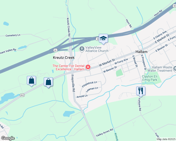 map of restaurants, bars, coffee shops, grocery stores, and more near 450 West Market Street in Hallam