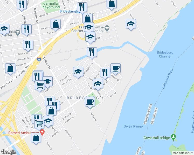 map of restaurants, bars, coffee shops, grocery stores, and more near 2732 Haworth Street in Philadelphia
