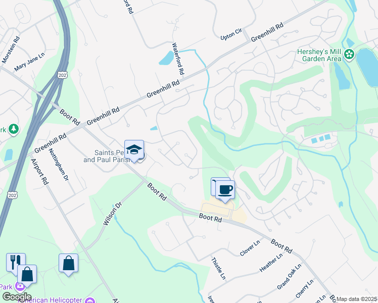 map of restaurants, bars, coffee shops, grocery stores, and more near 1544 Ulster Court in West Chester