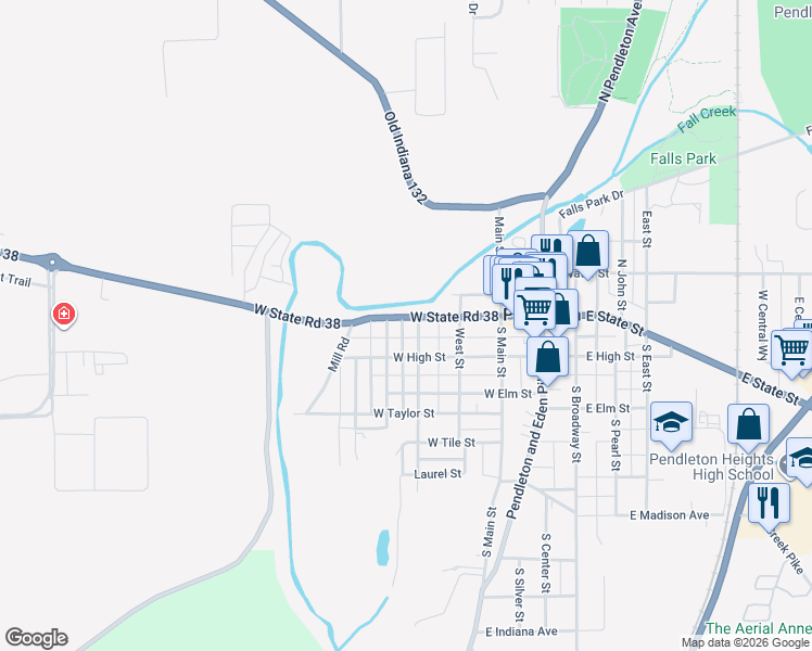 map of restaurants, bars, coffee shops, grocery stores, and more near 115 Franklin Street in Pendleton
