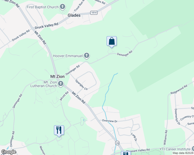 map of restaurants, bars, coffee shops, grocery stores, and more near 2268 Spangler Circle in York