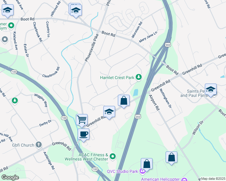 map of restaurants, bars, coffee shops, grocery stores, and more near 1207 Anna Road in West Chester