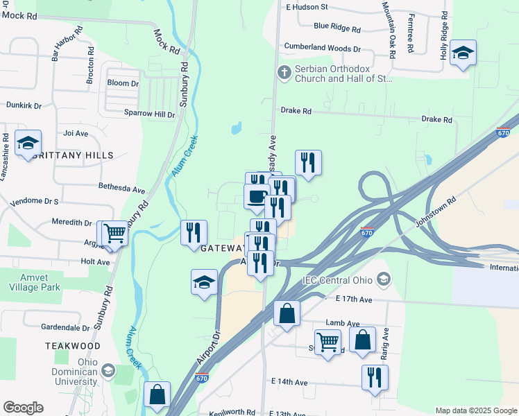 map of restaurants, bars, coffee shops, grocery stores, and more near 1531 North Cassady Avenue in Columbus