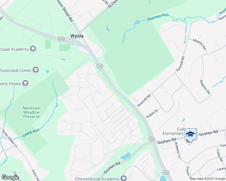 map of restaurants, bars, coffee shops, grocery stores, and more near Liseter Trail in Delaware County