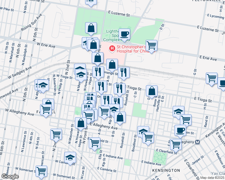 map of restaurants, bars, coffee shops, grocery stores, and more near 3441 Ella Street in Philadelphia