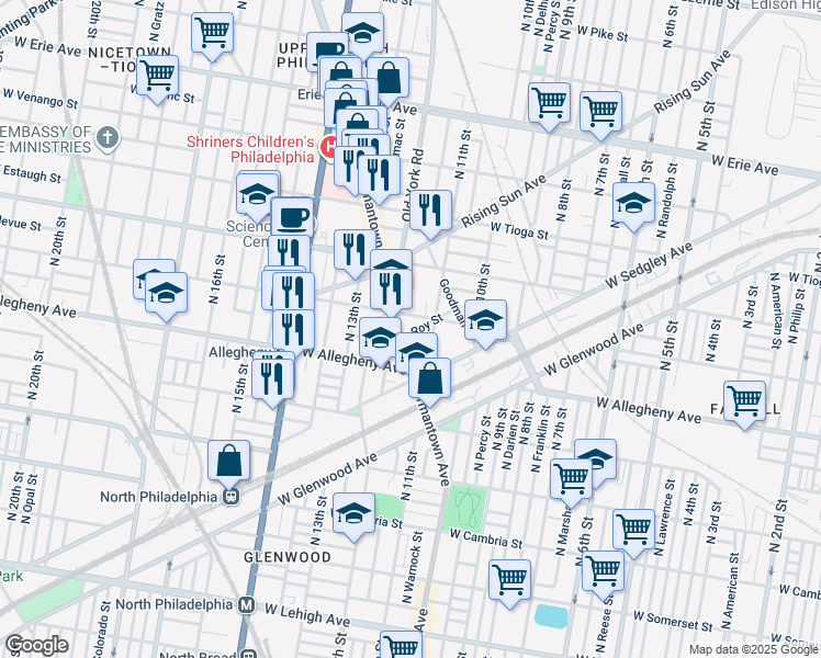 map of restaurants, bars, coffee shops, grocery stores, and more near 3237 Germantown Avenue in Philadelphia
