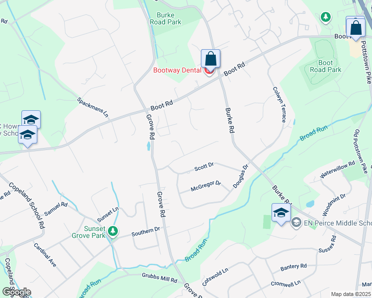 map of restaurants, bars, coffee shops, grocery stores, and more near 487 Stewart Drive in West Chester
