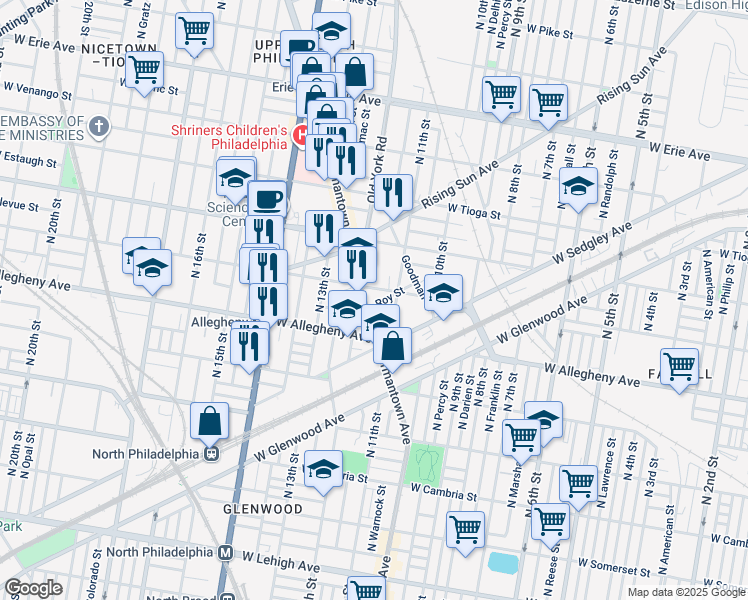 map of restaurants, bars, coffee shops, grocery stores, and more near 3237 Germantown Avenue in Philadelphia