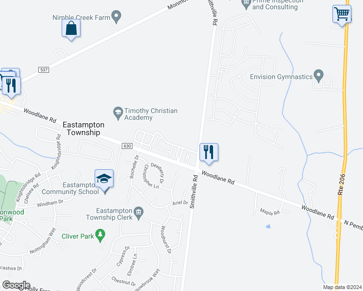 map of restaurants, bars, coffee shops, grocery stores, and more near 60 Star Drive in Mount Holly