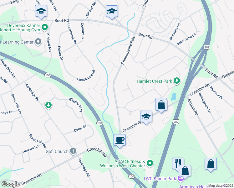 map of restaurants, bars, coffee shops, grocery stores, and more near 1225 Phoenixville Pike in West Chester