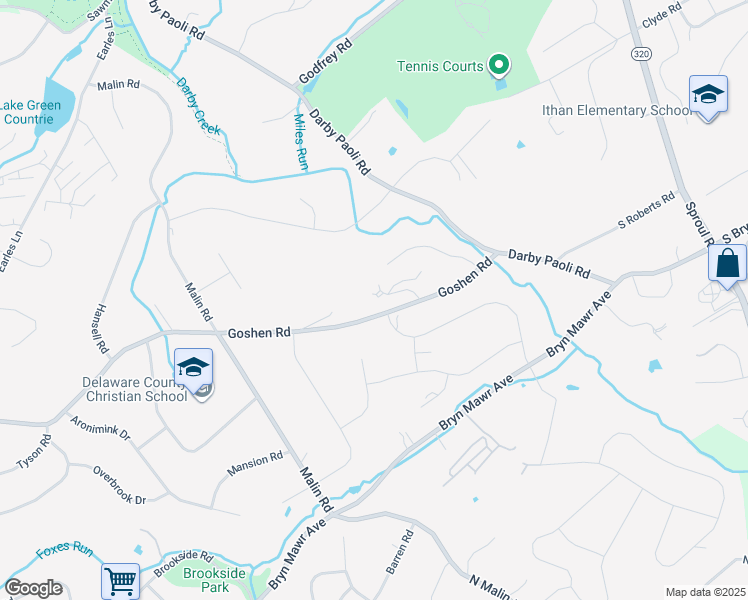map of restaurants, bars, coffee shops, grocery stores, and more near 801 Montparnasse Place in Newtown Square