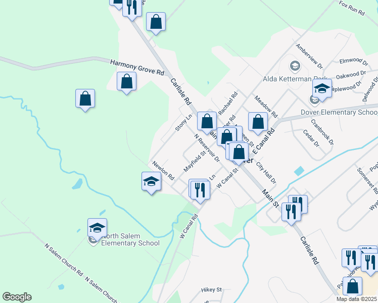 map of restaurants, bars, coffee shops, grocery stores, and more near 5 Kenray Avenue in Dover