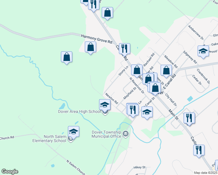 map of restaurants, bars, coffee shops, grocery stores, and more near 48 Mulberry Court in Dover