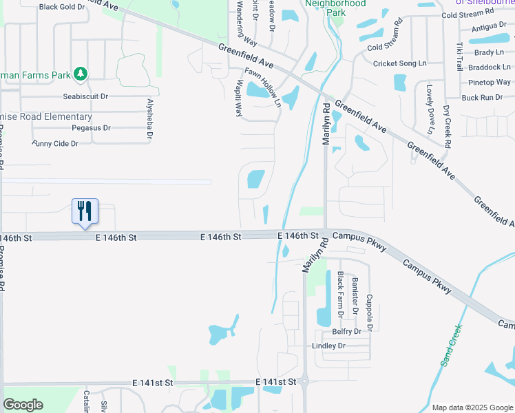 map of restaurants, bars, coffee shops, grocery stores, and more near 14664 Roeriver Court in Noblesville