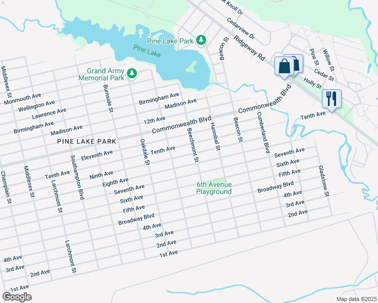 map of restaurants, bars, coffee shops, grocery stores, and more near 813 Beechmont Street in Toms River