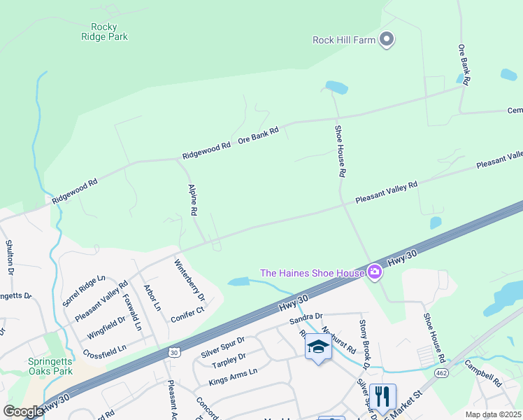 map of restaurants, bars, coffee shops, grocery stores, and more near 4285 Pleasant Valley Road in York