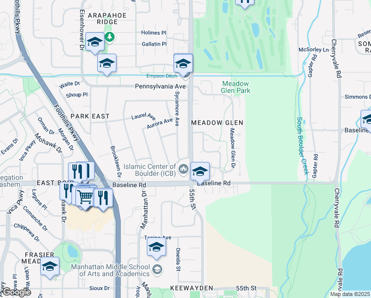 map of restaurants, bars, coffee shops, grocery stores, and more near 816 Sycamore Avenue in Boulder