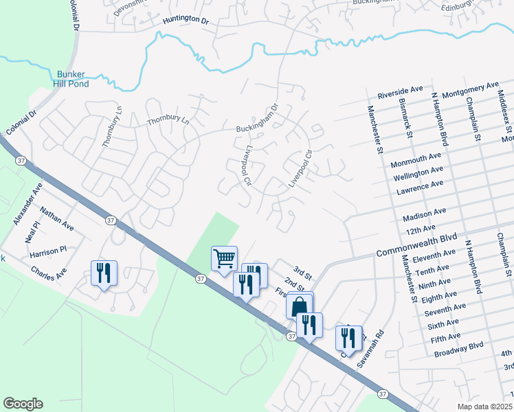 map of restaurants, bars, coffee shops, grocery stores, and more near 885C Liverpool Circle in Manchester Township