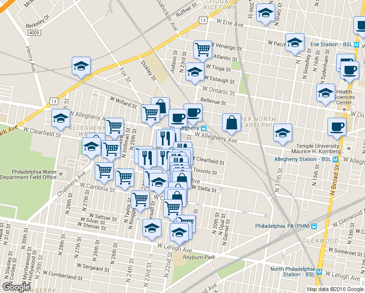 map of restaurants, bars, coffee shops, grocery stores, and more near 3129 North Croskey Street in Philadelphia