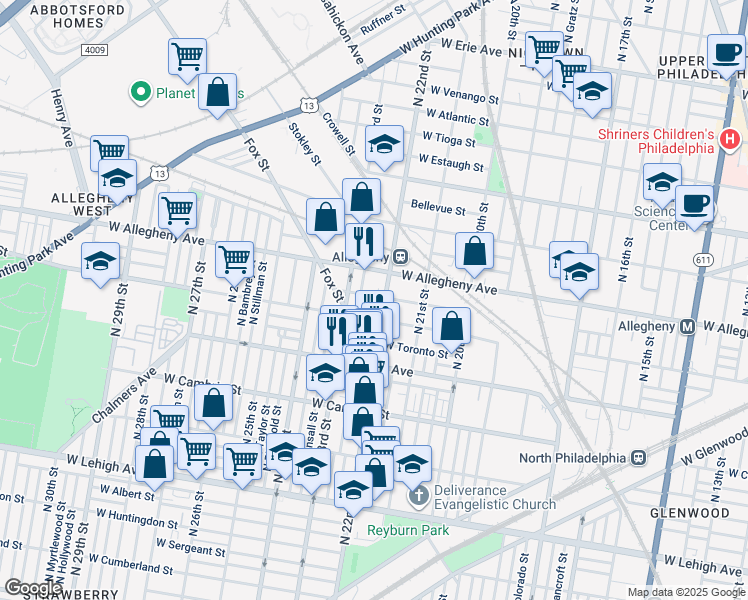 map of restaurants, bars, coffee shops, grocery stores, and more near 3129 North Croskey Street in Philadelphia