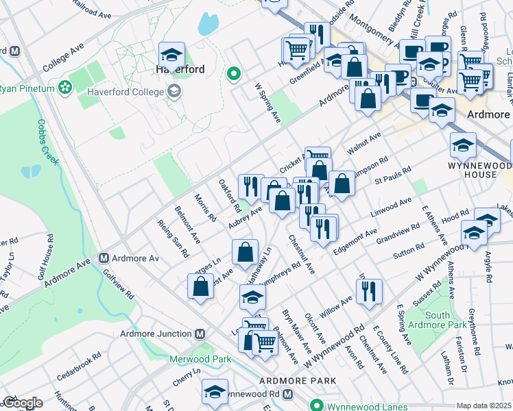 map of restaurants, bars, coffee shops, grocery stores, and more near in Ardmore