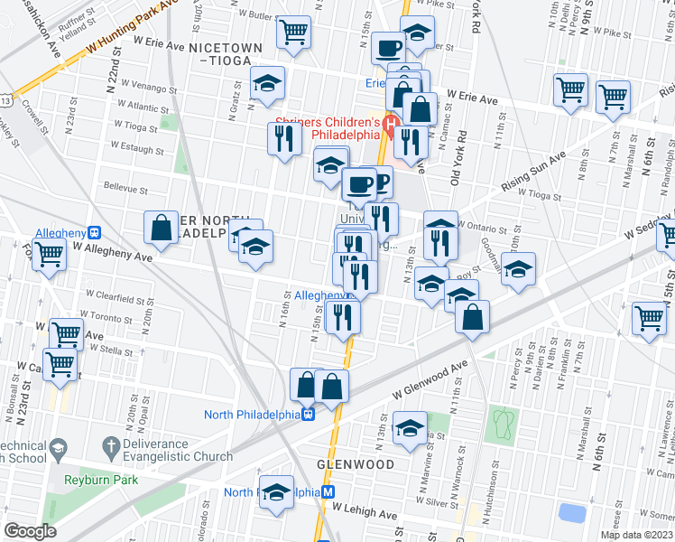 map of restaurants, bars, coffee shops, grocery stores, and more near 3220 N Carlisle St in Philadelphia