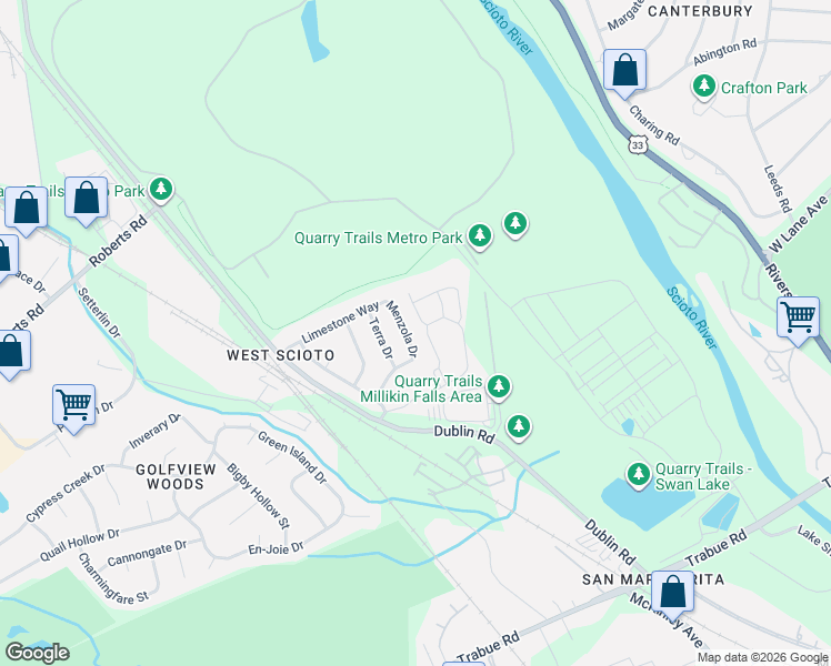 map of restaurants, bars, coffee shops, grocery stores, and more near 3114 Menzola Drive in Columbus