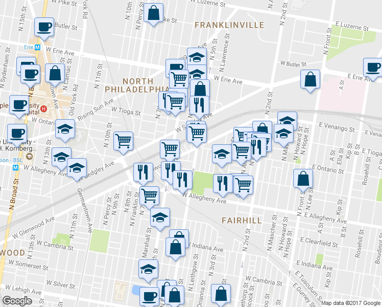 map of restaurants, bars, coffee shops, grocery stores, and more near 3343 North Reese Street in Philadelphia