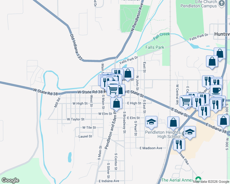 map of restaurants, bars, coffee shops, grocery stores, and more near in Pendleton