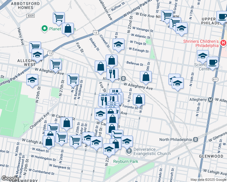 map of restaurants, bars, coffee shops, grocery stores, and more near 3130 North Croskey Street in Philadelphia