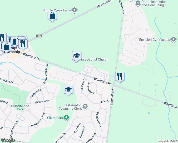 map of restaurants, bars, coffee shops, grocery stores, and more near 184 Star Drive in Mount Holly