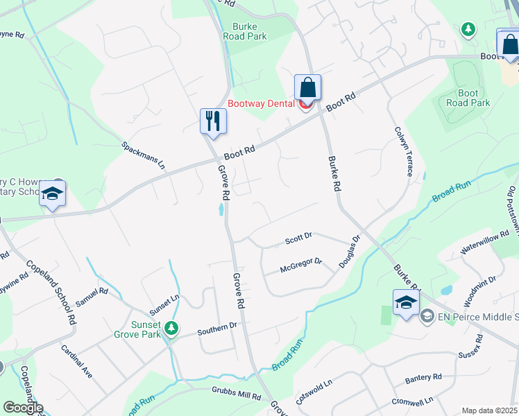 map of restaurants, bars, coffee shops, grocery stores, and more near 1306 Murdock Drive in West Chester