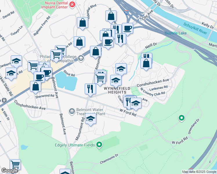 map of restaurants, bars, coffee shops, grocery stores, and more near 4001 Conshohocken Avenue in Philadelphia
