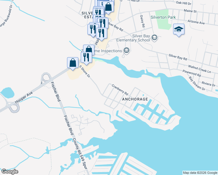 map of restaurants, bars, coffee shops, grocery stores, and more near 30 Cedar Brook Drive in Toms River
