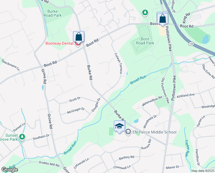 map of restaurants, bars, coffee shops, grocery stores, and more near 298 Colwyn Terrace in West Chester