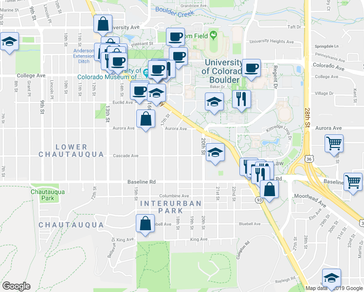 map of restaurants, bars, coffee shops, grocery stores, and more near 820-824 18th Street in Boulder