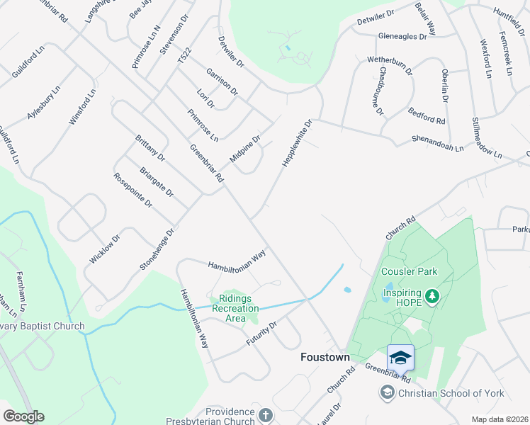 map of restaurants, bars, coffee shops, grocery stores, and more near 2405 Hepplewhite Drive in York