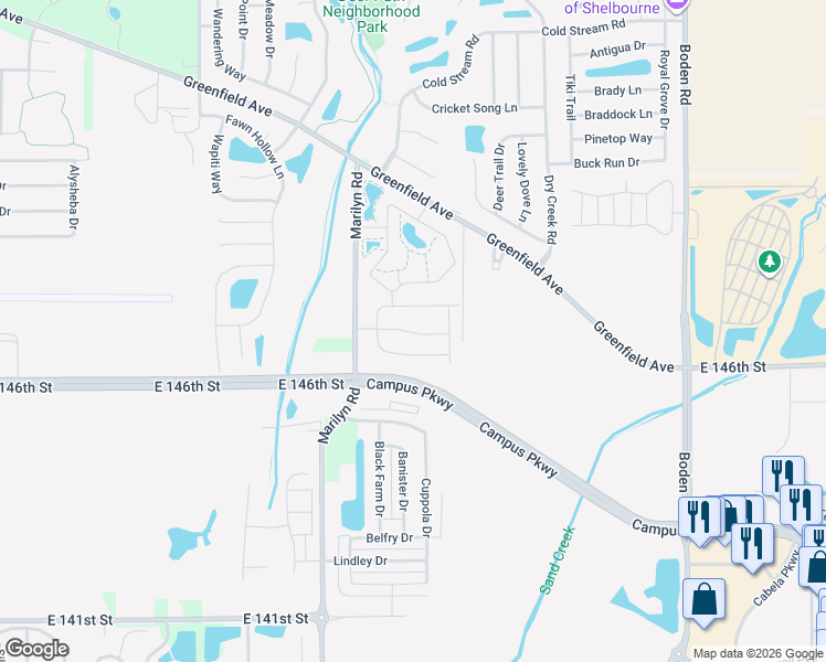 map of restaurants, bars, coffee shops, grocery stores, and more near 12221 Sir Barton Drive in Noblesville