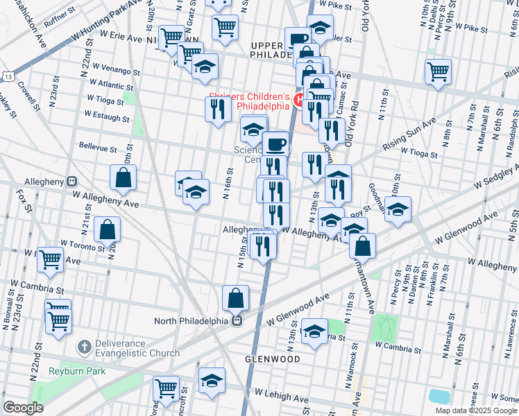 map of restaurants, bars, coffee shops, grocery stores, and more near 3226 North Carlisle Street in Philadelphia