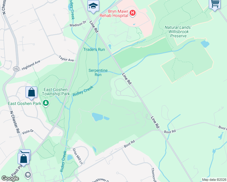map of restaurants, bars, coffee shops, grocery stores, and more near 337 Applebrook Drive in Malvern